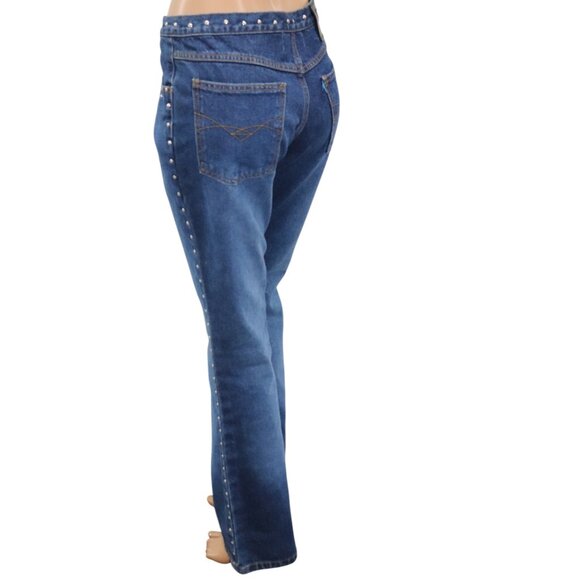 DESIGNER style High Waist Studded Rhinestone Denim Jeans Bootleg 30 - Picture 4 of 9